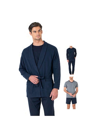 Pierre Cardin 5640 Erkek Triko Sabahlıklı 5'li Pijama Takım-lacivert Lacivert