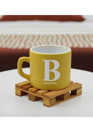 Bk Gift Kişiye Özel İsimli Sarı Renkli Middle Çay & Kahve Fincanı-3, Arkadaşa Hediye, Sevgiliye Hediye, Doğum Günü Hediyesi Kobitmeyencom32518 Bk Gift