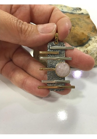Pembe Kuvars Taşı Gümüş Kolye 925 Ayar Doğal Taş