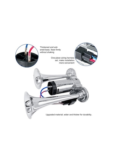 Createtech 600db Çift Borulu Kompresörlü Araç Kornası - 12v, Motosiklet, Kamyon, Otobüs İçin