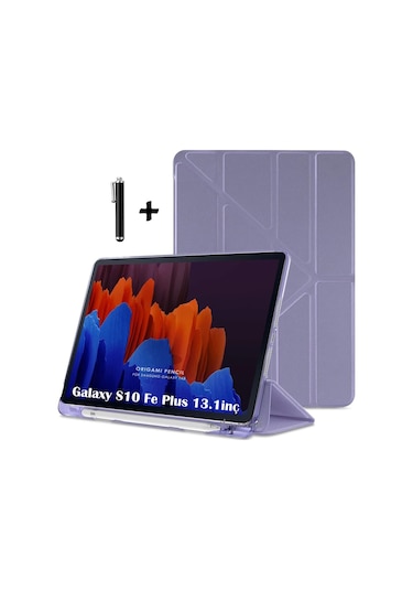 Galaxy Tab S10 Fe Plus 13.1 İnç Kılıf Yumuşak Kalem Bölmeli Trifolding + Kalem X620