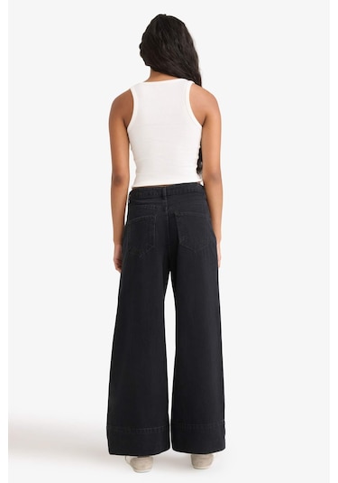 Defacto Kısa Geniş Paça Yüksek Bel Bilek Boy Jean Pantolon F2940ax25wnnm40 Siyah