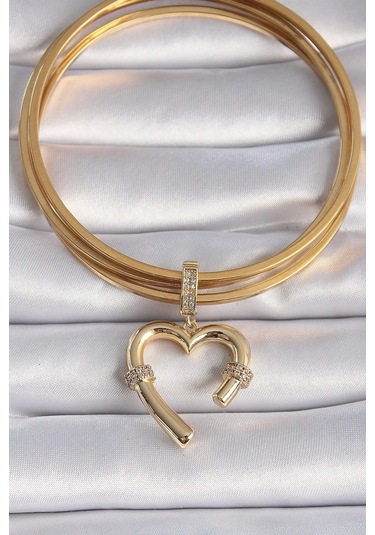 Pirinç Gold Renk Zirkon Taş Detaylı Kalp Figür Ajda Charm Çok Renkli