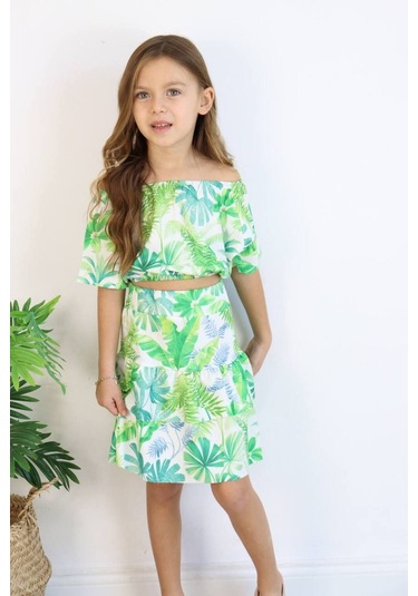 Carmen Yaka Madonna Desenli Etekli Takım - Bahar Esintisi Tropikal Rüzgar Etekli Takım Çok Renkli