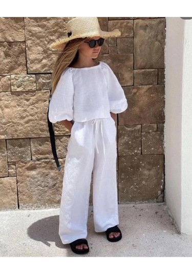 Keten Kız Çocuk Takım Beyaz