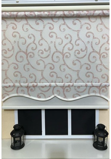 Çift Mekanizmalı Desenli Tül Stor Perde Pembe Baskı Stb-106 Pembe