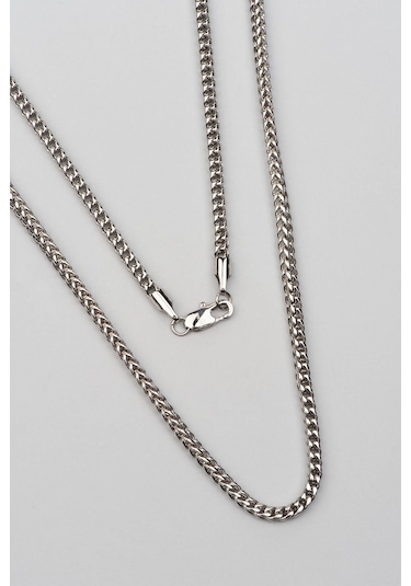 Örgü Zincirli Çelik Erkek Kolye Gri