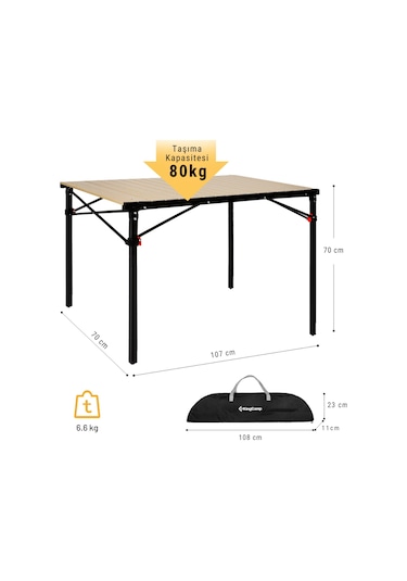 Kingcamp Slate Xl Alüminyum Katlanır Kamp Masası Wood Siyah