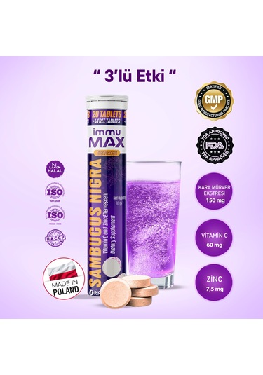 İnmax İmmumax Sambucus Nigra Takviye Edici Gıda 20 Efervesan Tablet