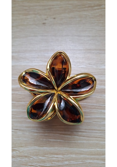 Bayan Lotus Çiçeği Gold Kaliteli Mandal Toka Kahverengi