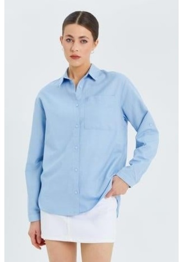 9942 Kadın Oxford Uzun Kol Basic Gömlek Bebe Mavi Bebe Mavi