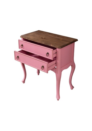 Roys Ahşap P3540 Pembe Üstü Ceviz Eskitme Çift Çekmeceli  Komodin