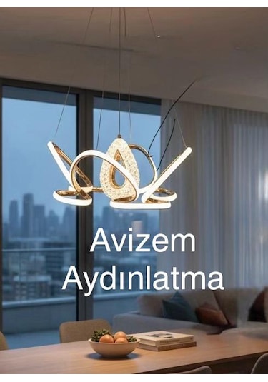 3 Renk 4+1 Lotus Çiçeği Lüx Sarkıt Avize Altın - Gold