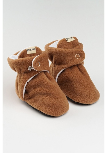 Organik Pamuk Astarlı, Bebek İlk Adım Ayakkabısı, Kaydırmaz Taban, Bebek Pandufu, Bebek Patik Kahverengi Kahverengi