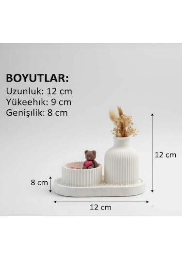 Razmo Dekoratif 3'lü Set Mum Çizgili Vazo Mumluk Seti Beyaz