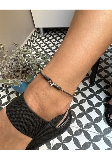 Gümüş Kazaziye Dorika Detaylı Halhal Hal01sy Siyah - Sarı