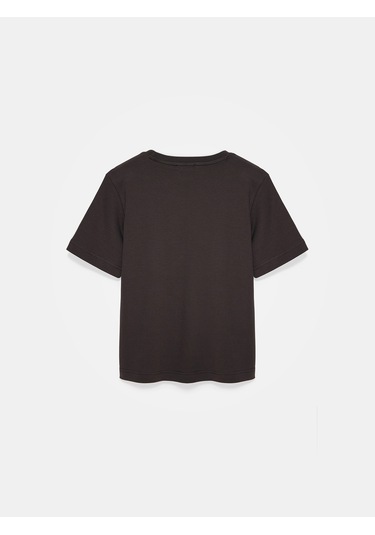 Dilvin 31763 %100 Pamuk Bisiklet Yaka T-shirt-koyu Kahve Kahverengi