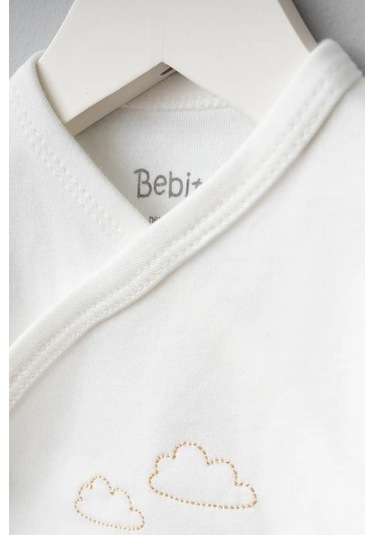 Bebitof %100 Pamuk Bulutlu Araba Desenli 5 Parça Yenidoğan Hastane Çıkışı Zıbın Seti Bbtf.krm.20109 Krem