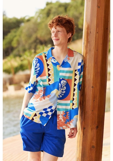 DeFacto File Astarlı Kısa Boy Deniz Şortu N0132AZ24HSBE104