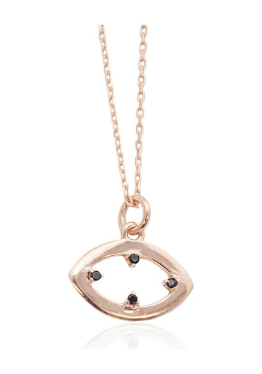 Bybarun Oval Siyah Taşlı Gümüş Kolye - Rose Gold
