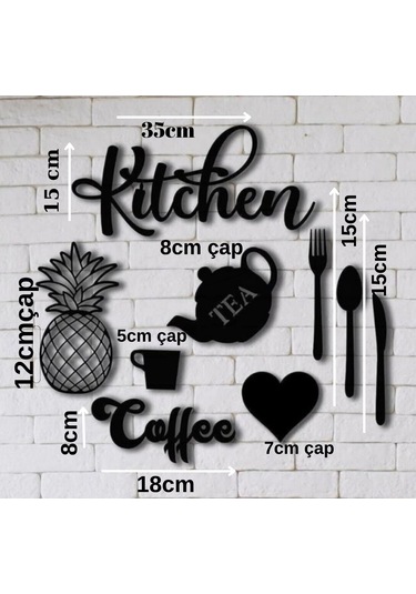 Dekoratif "kitchen Coffee Tea" 9 Parça Ahşap Duvar Tablosu Mutfak Temalı Set İç Dekorasyon