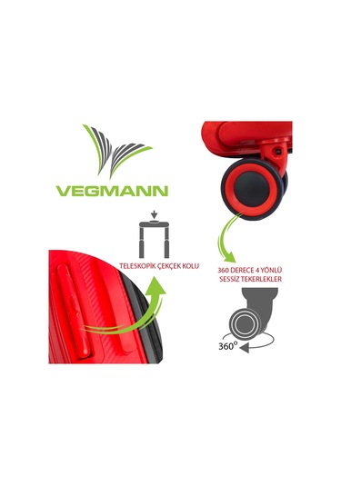 Vegmann Polipropilen Pp Atlas Kırmızı Büyük Boy Valiz Çok Renkli