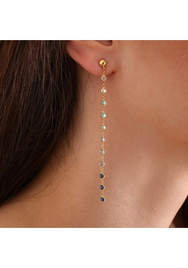 Queen Silver Jewelry 925 Ayar Gümüş Mavi Renk Geçişli Küpe Altın