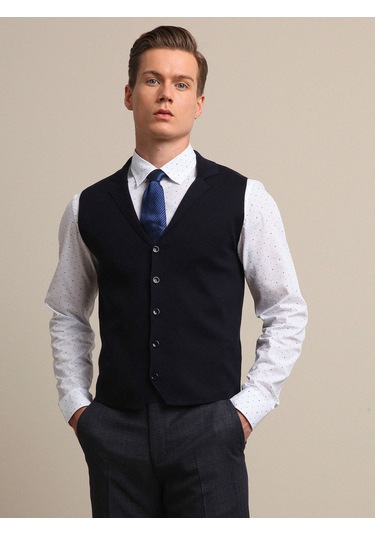 Kip Lacivert Düz Örgü Triko Yelek