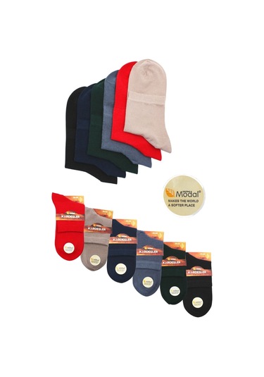 Modal Kadın Yarım Konç Çok Renkli Dikişsiz Düz Çorap 6'lı Paket Çok Renkli