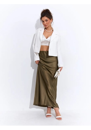 Safıa Brend Saten Uzun Gece Eteği 208183087 Khaki