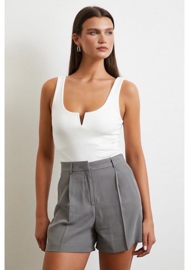 Piliseli Cepli Şort Gri Gri