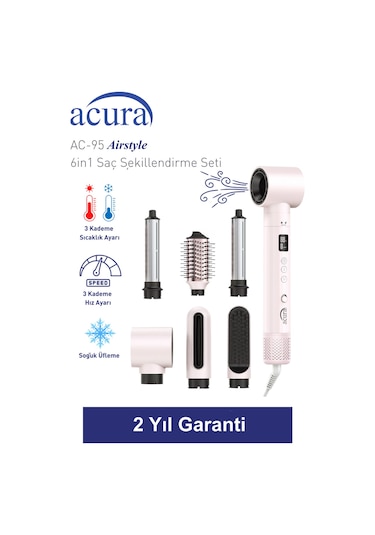 Ac-95 Airstyle Negatif İyonlu 6in1 Saç Şekillendirme Ve Kurutma Seti