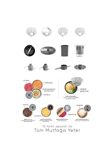 Karaca x Refika Mastermaıd Power 10 İn 1 Mutfak Robotu Swiss Cream 2000W Power 10 In 1 Gıda Haz. Set Swiss Cream