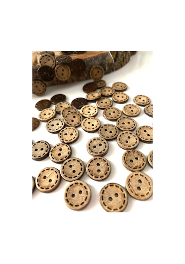 15 Mm 24 Boy Dikişli Kokonat Düğme 20 Adet