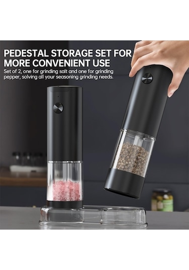 Bloomnest Akülü 5 Kademeli Elektrikli Tuz Ve Karabiber Öğütücü Seti, Saklama Tabanlı Siyah