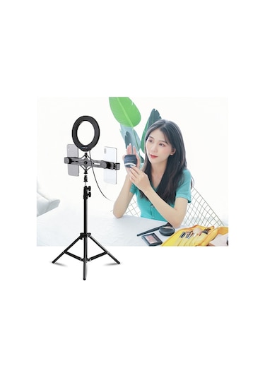 Puluz 1.1 M Çift Telefon Tutucu 6.2 CM Led Işık Youtuber Stand