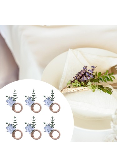 Homyl 6x Peçete Halkaları Parti Çiçekli Mutfak Festivali Tokaları Mavi