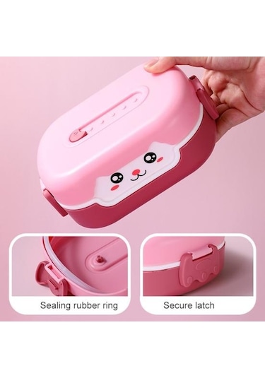 Mor Öğle Yemeği Kutusu Dayanıklı Karikatür Tasarım Bento Kutusu Sızdırmaz Çift Katmanlı Yalıtım Gıda Kabı Çocuklar Yetişkinler İçin