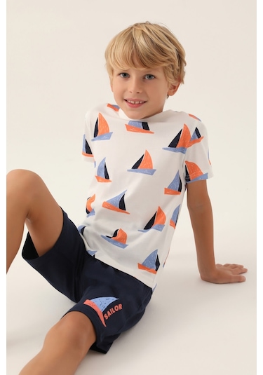 Rolypoly Boat Krem Erkek Çocuk Bermuda Takım 5274-42919 Krem