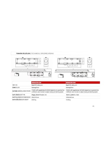 Kale Kd002-50-630 Kapı Hidroliği Raylı 3 Numara