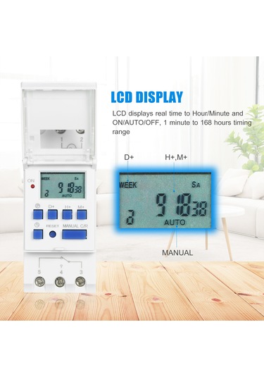 Konesam 16a Programlanabilir Mikroişlemci Zaman Kontrolörü, Dijital Ekranlı Zamanlayıcı, 12v, 16 Açma-kapama Ayarı, Pil Yedekli Beyaz