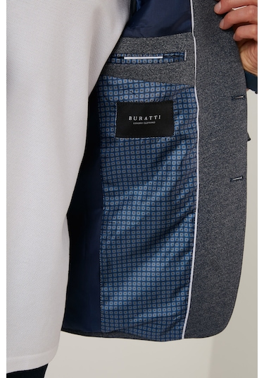 Buratti Slim Fit 6 Drop Çift Yırtmaçlı Blazer Erkek Ceket Savue Koyu Lacivert