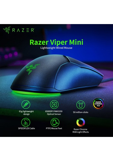 Geeksen Razer Viper Mini: 8500 Dpı Optik Sensör, Rgb Aydınlatma, Hızlı Tepki Süresi İle Oyun Performansı Viper