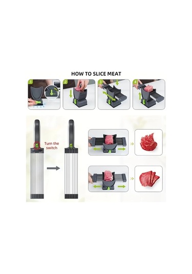 Honeybeeshop Paslanmaz Çelik Manuel Et Sebze Kesici Siyah Ayarlanabilir Vantuzlu Hızlı Dilimleyici Pürüzsüz Kesim Çok Fonksiyonlu Mutfak Aracı Siyah