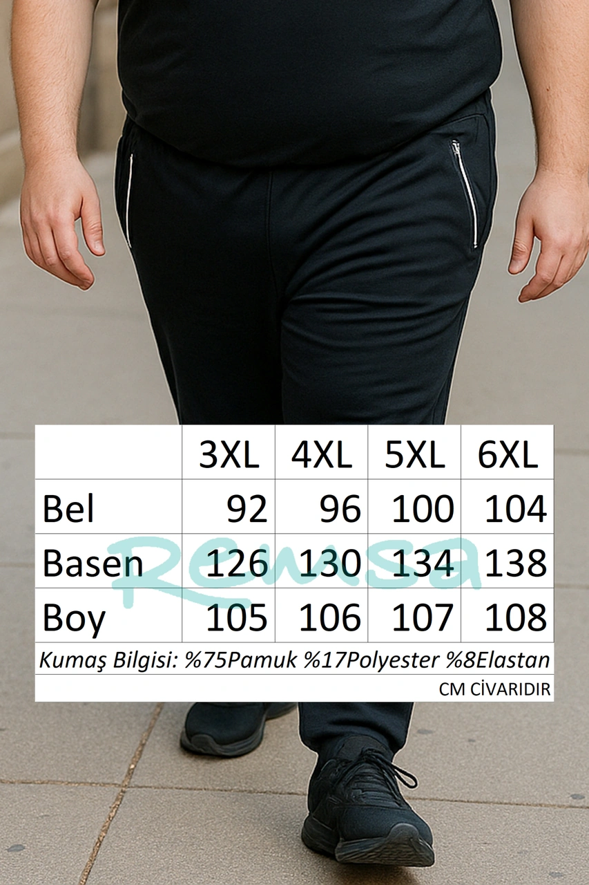 Büyük Beden Pamuk Dokulu Erkek Eşofman Altı 24702 Siyah Siyah