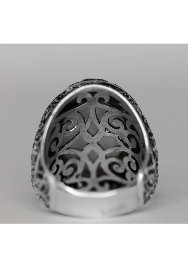 Regal Ve Sembolik Erkek 925 Ayar Gümüş Yüzük - Taç Sembolü Ve Doğal Taşlarla Süslenmiş Gümüş