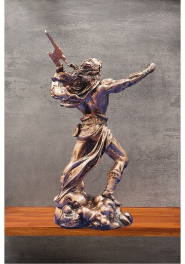 Zeus Heykel Biblo Mitolojik Tasarım - Ev Ofis Dekoratif Hediyelik Aksesuar 25 Cm Bakır