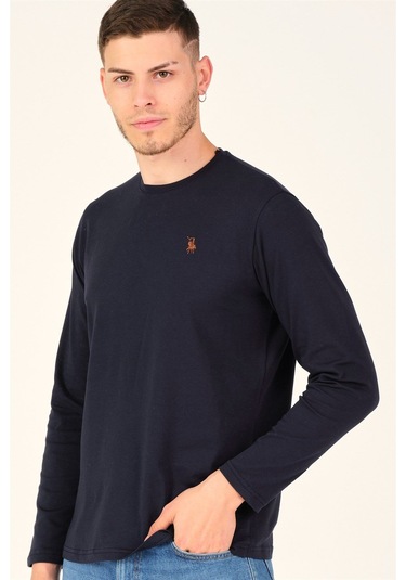 T8588 Dewberry Bisiklet Yaka Uzun Kol T-shırt-gece Mavisi Gece Mavisi