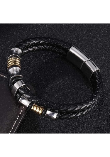 Erkek Klasik Bileklik Moda Takı Siyah Deri İp Zincir Charm Bileklik Spor Günlük Stil Siyah