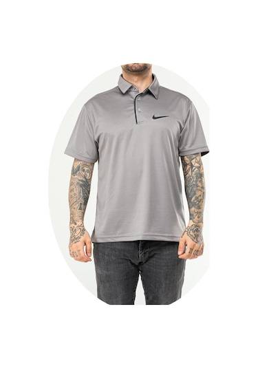 Nike Ef-4545 Erkek Battal Polyester Mesh Polo Yaka T-shirt Gri